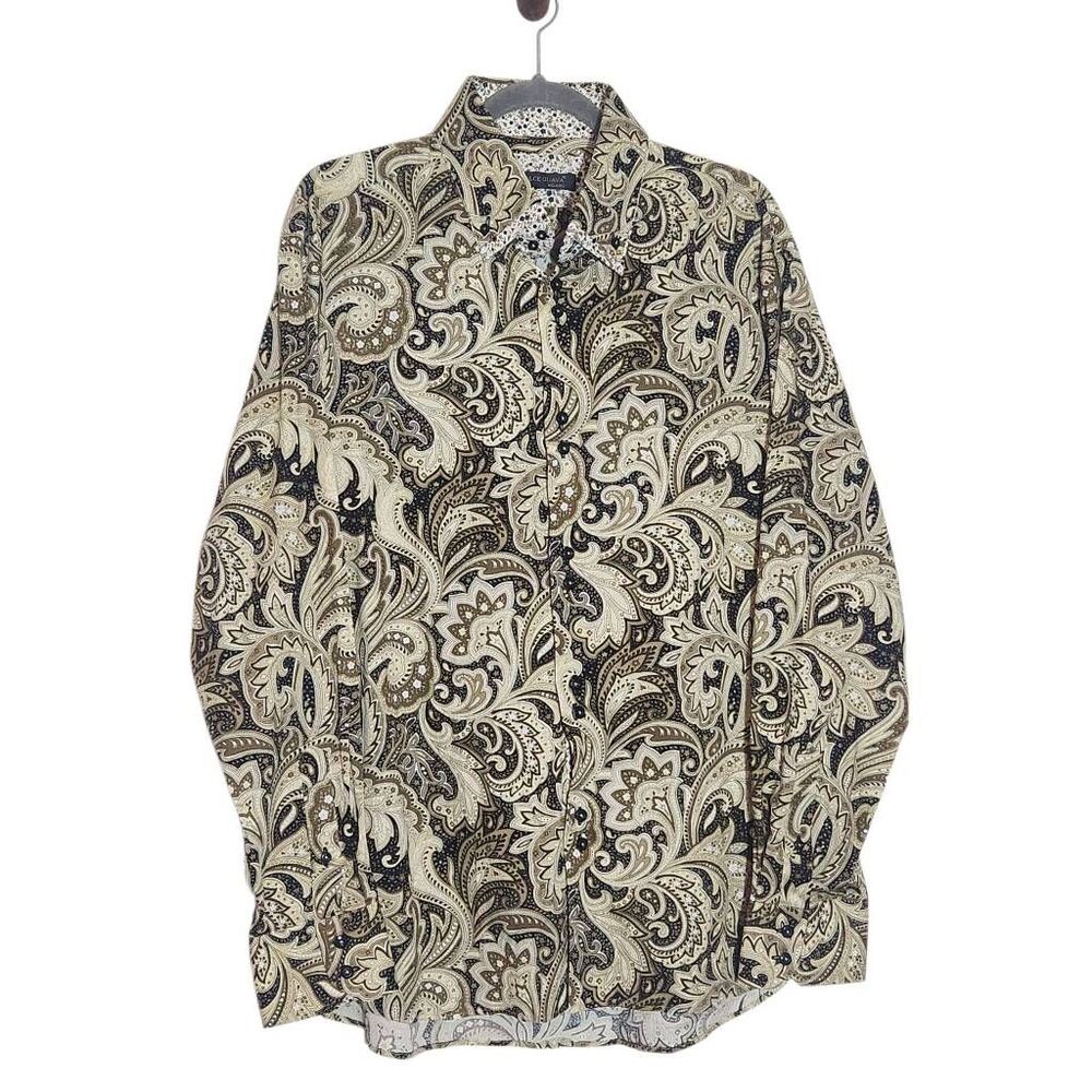Dolce Guava Milano Khaki and Black Paisley Button Down Shirt NWT Size XL 17.5/18